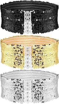 Amazon.com: KALIONE 3PCS Women's Elastic Sequin Belts Wide
